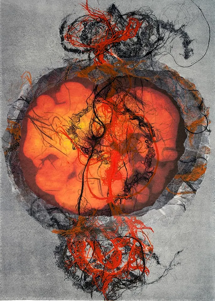 <strong>Deep Sleep 3</strong>, Susan Aldworth, monoprint, 35 x 25 cms, 2017.