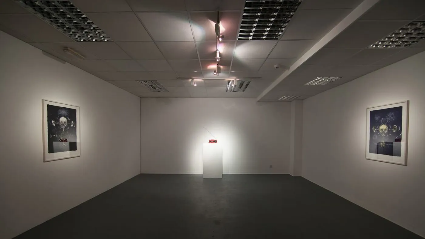 <strong>Reassembling the Self</strong>, installation at Vane showing <i>The Loud Self</i> by Alessandro Altavilla and <i>Dreaming Voices 3 & 4</i>, lithographs by Susan Aldworth, Vane, 2012. Image courtesy of Vane.