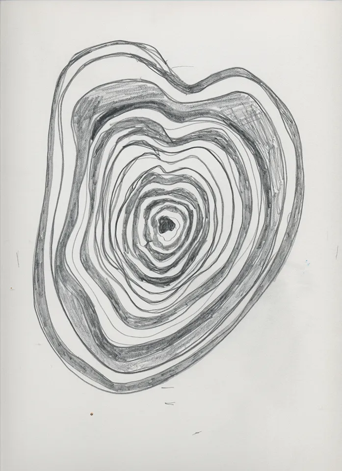 <strong>Grief drawing 4 – Your Big Lovely Heart</strong>, Susan Aldworth, pencil on watercolour paper, 38&nbsp;x&nbsp;27&nbsp;cms, 2020.