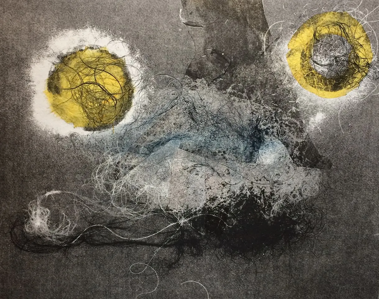 <strong>Deep Sleep 29</strong>, Susan Aldworth, monotype with chine-collé, 40 x 44 cms, 2017. Photograph by Peter Abrahams.