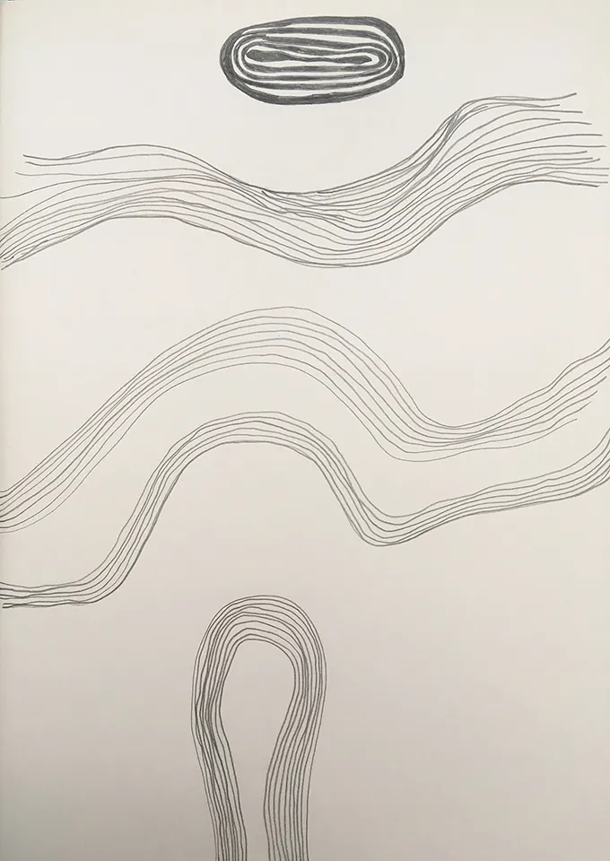 <strong>Grief drawing 7 – Passage</strong>, Susan Aldworth, pencil on watercolour paper, 38&nbsp;x&nbsp;27&nbsp;cms, 2020.