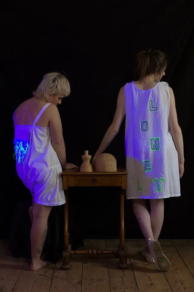 <strong>Out of the Blue</strong> Lonely & Raw, Susan Aldworth, 2020. Embroidery by Frances Manz and Kate Scorey, words by Nick Martin and Shannon McCarthy. Photograph by Peter Abrahams.