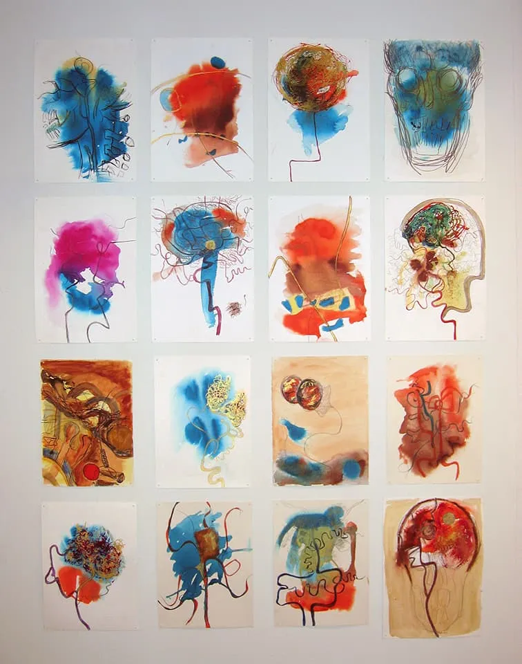 <strong>Drawings from neuroradiology department at Royal London Hospital 2000-06</strong>, Susan Aldworth. Installation at Transition Gallery, London, 2008.