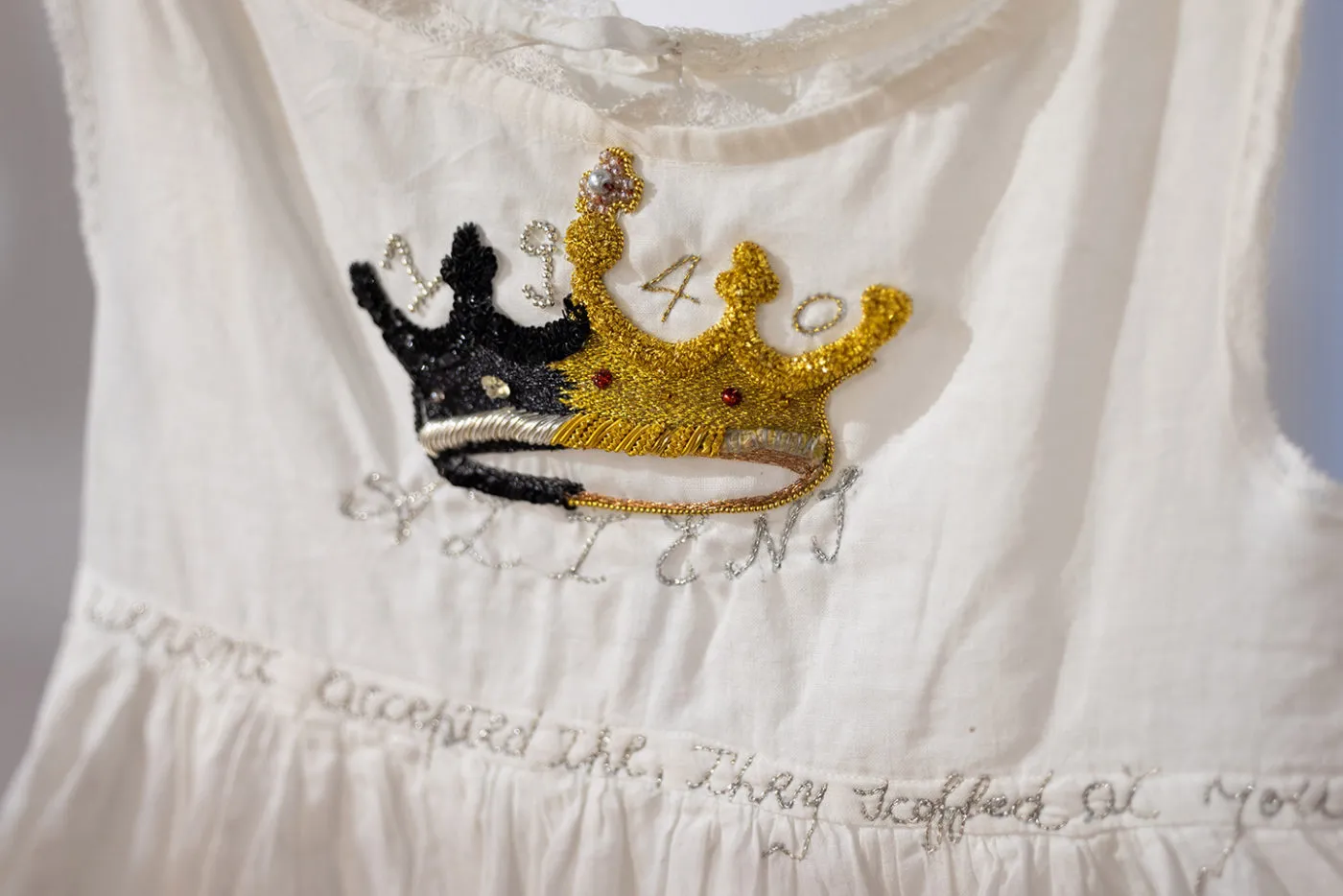 Half a crown! Embroidery by Connie Williams. Photograph by Scott Murray.