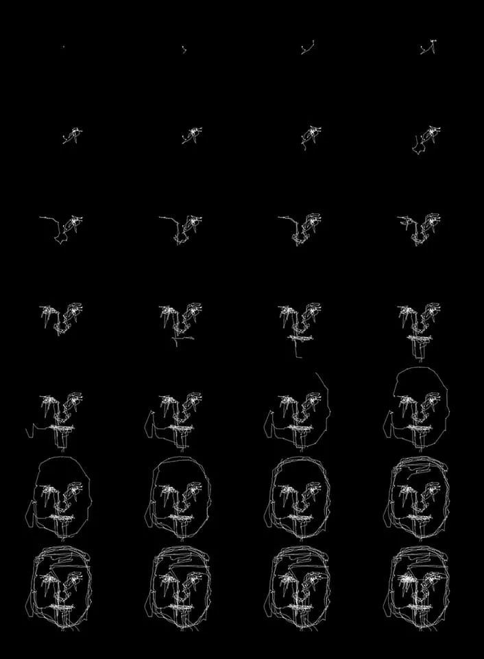 <strong>Self 2</strong>, Susan Aldworth, archival digital print of eye-tracking drawing, 83 x 56 cms, 2012.