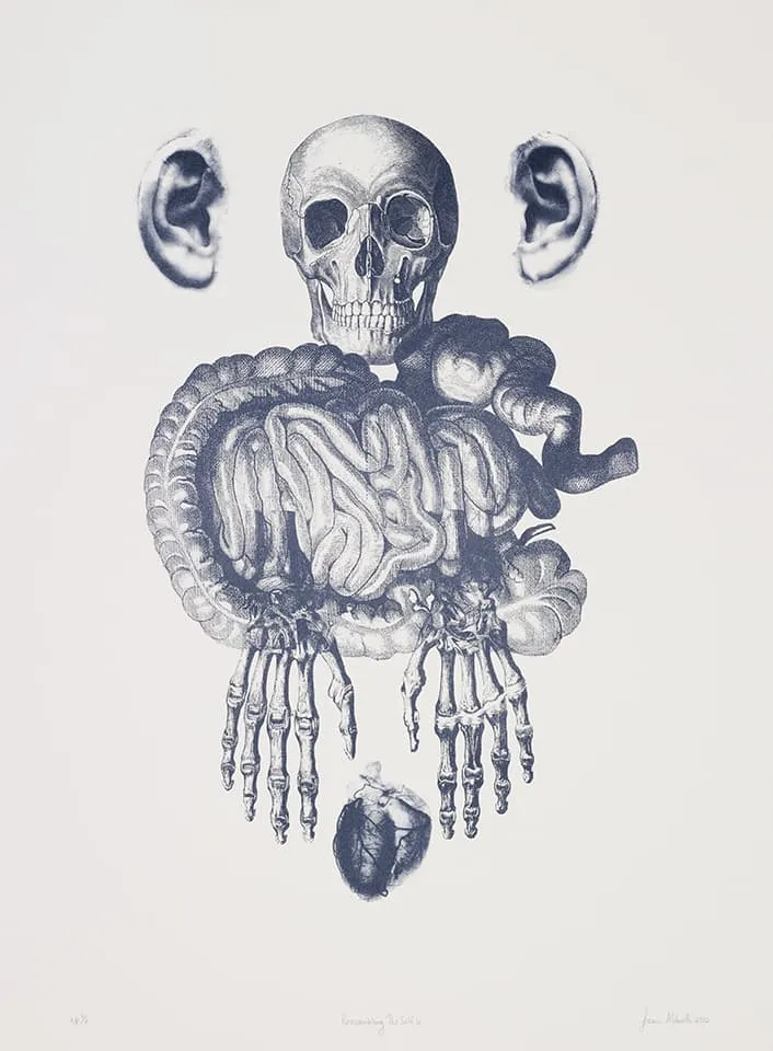 <strong>Reassembling the Self 4</strong>, Susan Aldworth, lithograph, 65 x 41 cms,2012. Photograph&nbsp;by&nbsp;Anna&nbsp;Arca.