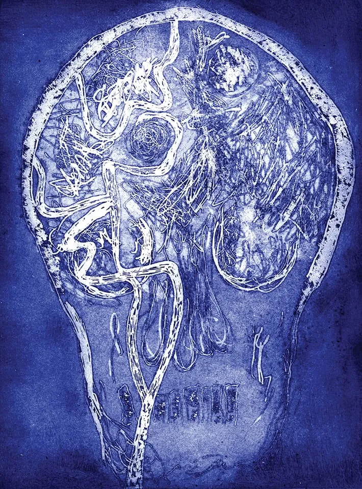 <strong>Brainscape 5</strong>, Susan Aldworth, etching and aquatint, 30 x 35 cms, 2005.
