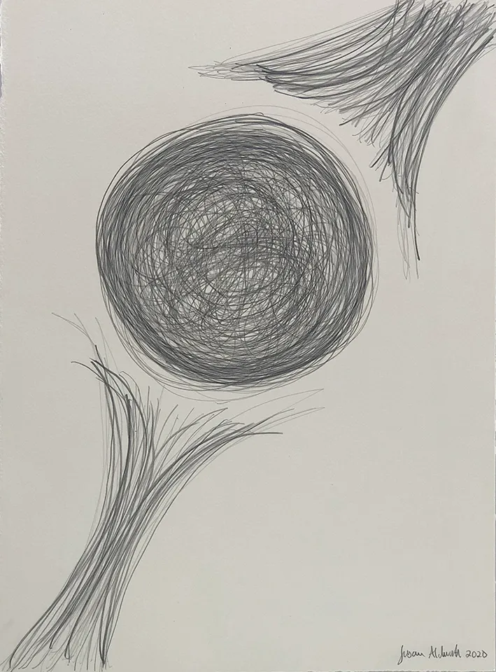 <strong>Grief drawing 3 – Betwixt and Between</strong>, Susan Aldworth, pencil on watercolour paper, 38&nbsp;x&nbsp;27&nbsp;cms, 2020.