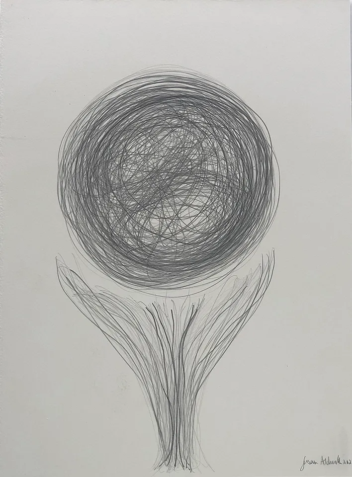 <strong>Grief drawing 2 – Floating Away from Me</strong>, Susan Aldworth, pencil on watercolour paper, 38&nbsp;x&nbsp;27&nbsp;cms, 2020.
