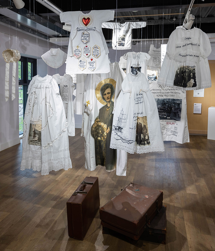 Belongings, Artist with installation at Edinburgh Printmakers, 2026. Photograph by Alan Dimmick