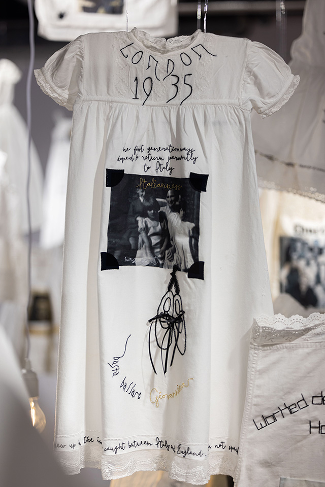 London 1935. Basta ballare was the edict to Luigia from Italy. Embroidery by Fleur Webb. Photograph by Scott Murray.