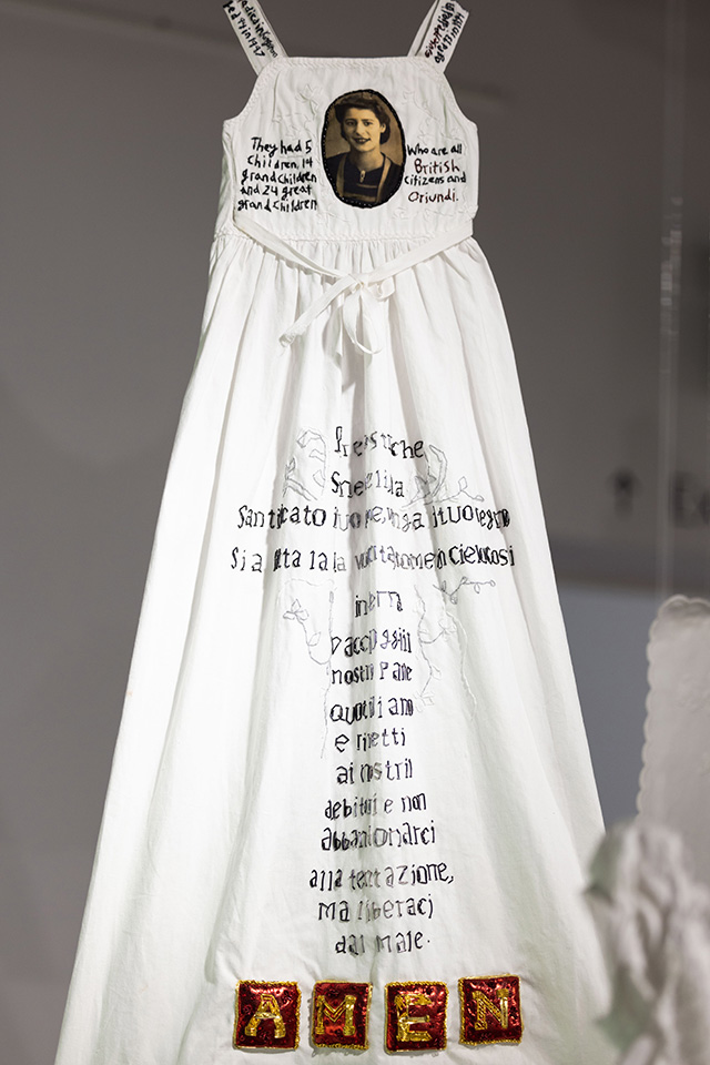 The Lord’s Prayer in Italian. Embroidery by Amelia Merrick. Photograph by Scott Murray.