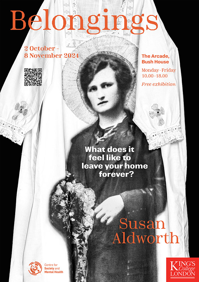BELONGINGS, Susan Aldworth, 2024.Poster photograph:Peter Abrahams. Poster design: valle walkley.